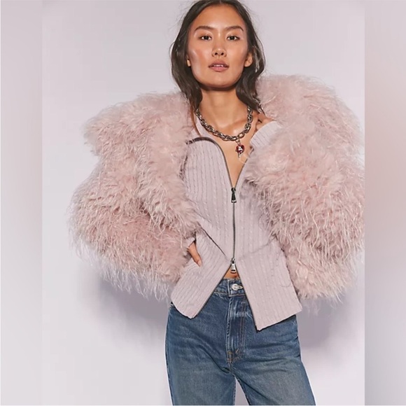 Free People Moonlight Faux Fur Jacket Soft Pink - Picture 1 of 8